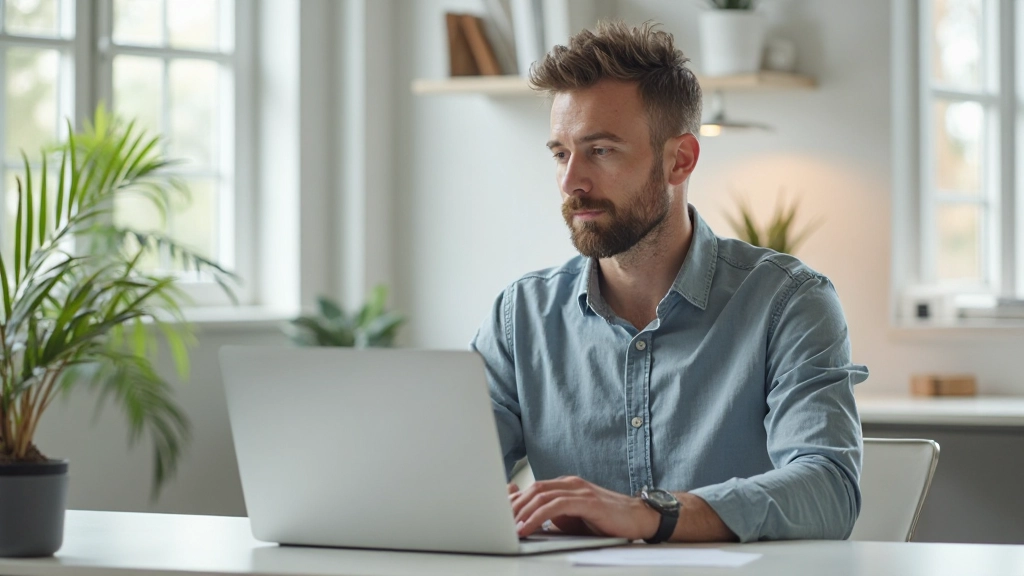 Schone werkplek met duidelijke focus, gesloten laptopapplicaties, minimale afleiding, rustige werkomgeving met natuurlijk licht